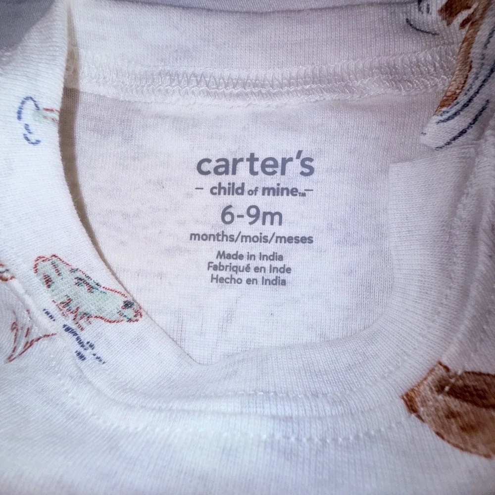 Carter's Outfit Set Kids 6-9M Green White NEW Striped Animal Print‎ 3pc